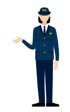 Genç bayan polis poz veriyor, yolu gösterin.