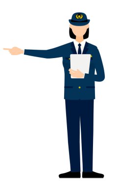 Genç bayan polis poz veriyor, panoyu işaret ediyor.