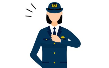 Genç bayan polis poz veriyor, göğsünü çırpıyor.