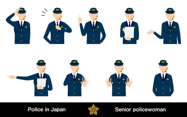 Posaron Conjuntos Oficiales Policía Alto Rango Saludando Deteniendo Vigilando Etc — Archivo Imágenes Vectoriales