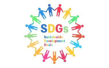 SDG 'lerin logo resmi, el ele tutuşan insanlar (metin ile)