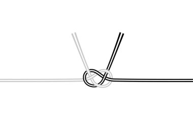Geleneksel Japon dekoratif ip, mizuhiki, 2 siyah beyaz ip, awaji düğümü.