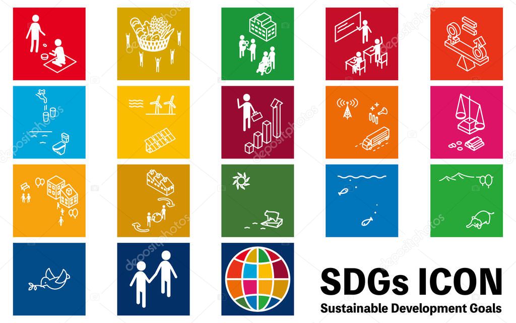 SDGs, 17 goals square icons