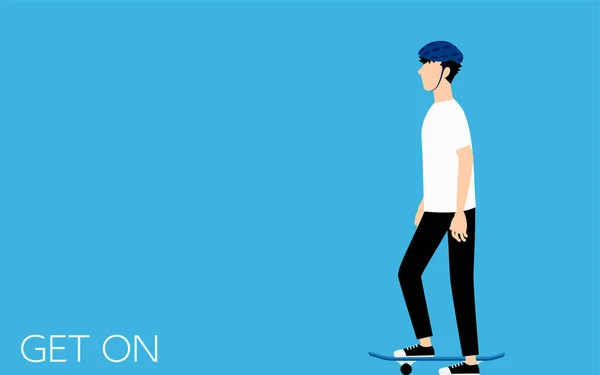 Base Posa Skateboard Uomo Con Piede Uno Skateboard — Vettoriale Stock