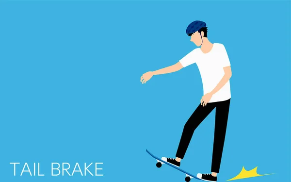 Basic Skateboarding Pose Man Stopping Tail Brake — Stock Vector