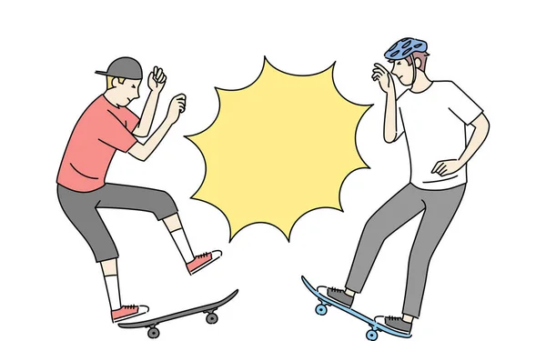 Skateboarding Trouble Scene Man Colliding Another Skater — Stock Vector