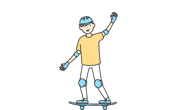 Een Jongen Zwaaiend Een Skateboard — Stockvector