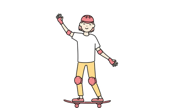 Een Meisje Een Skateboard Zwaaiend — Stockvector
