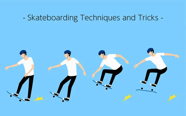 基本滑板技术和技巧尾板制动器 — 图库矢量图片