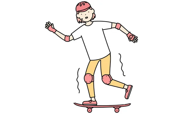 Skateboarder Chica Temblando Porque Puede Mantener Equilibrio — Vector de stock