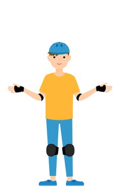 Kollarını açmış patenci çocuk.