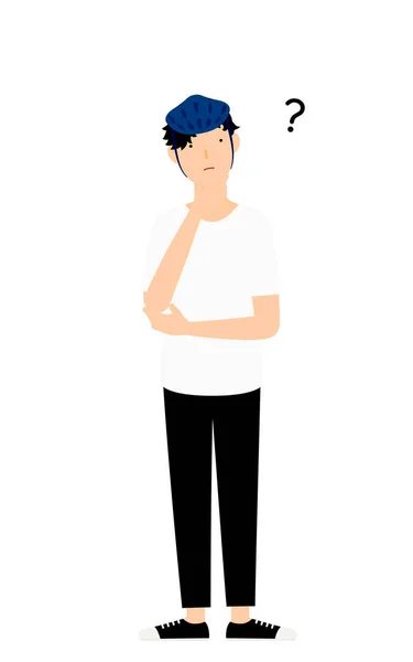 Skater Man Thinking His Hand His Chin — Stock Vector