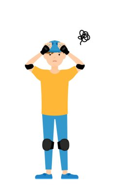 Kaykaycı çocuk, kafası ellerindeyken endişeleniyor.