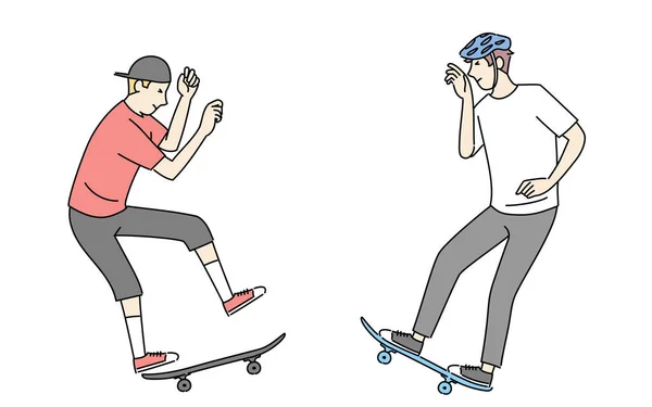 Skateboarding Problems Accidents Men Colliding Other Skaters — Stock Vector