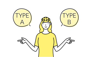 A ve B 'yi kıyaslayan bir bayan patencinin çizgi çizimi.