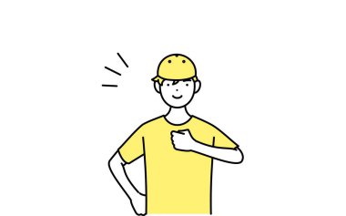 Bir erkek kaykaycının çizdiği çizgi, gülümseyen ve göğsünü okşayan