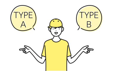 A ve B 'yi kıyaslayan bir erkek patencinin çizgi çizimi.