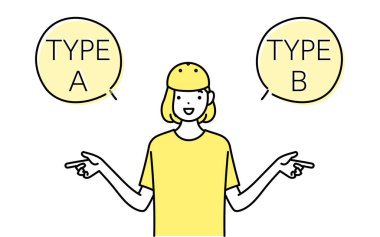 A ve B 'yi kıyaslayan bir kız patencinin çizgi çizimi.