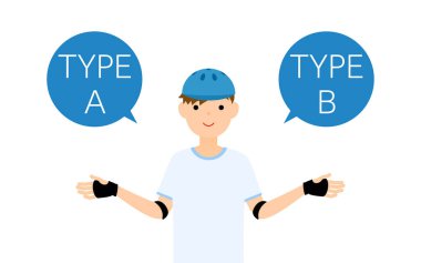 A ve B 'yi kıyaslayan bir erkek patenci..