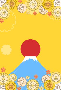 Yılbaşı kartı, Mt. Fuji ve erik çiçekleri, 2022