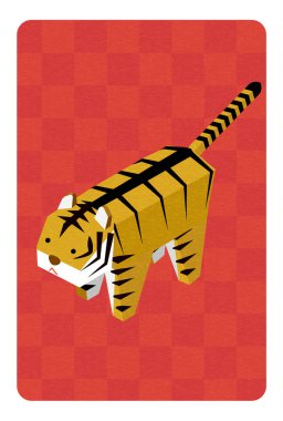 Kaplan 2022 yılının yeni yıl kartı, kaplan figürü, izometrik - Çevirisi: Mutlu yıllar, bu yıl tekrar teşekkürler.