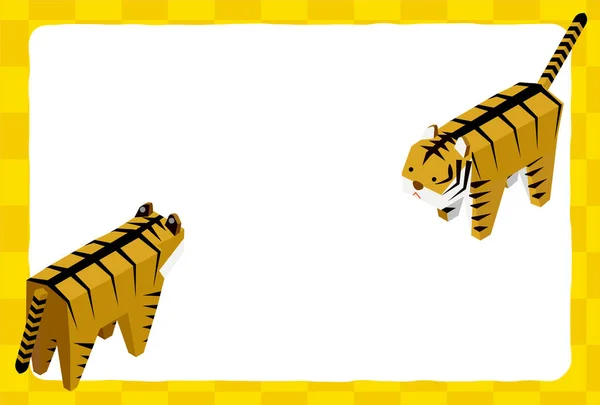 Neujahrsgrußkarte Des Tigers 2022 Zwei Tiger Einander Gegenüber Isometrisch — Stockvektor
