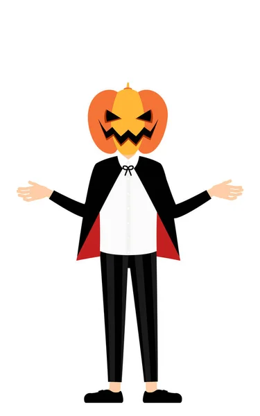 Halloween Kostüm Junge Kürbisgeister Pose Mit Ausgestreckten Armen — Stockvektor