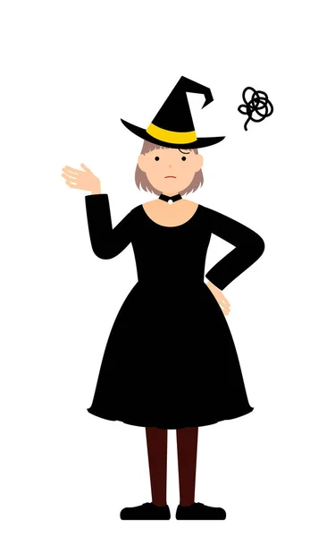 Хэллоуин Костюм Девушка Одета Ведьма Позирует Руками Бедрах Беде — стоковый вектор
