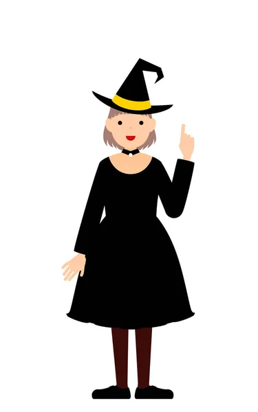 Костюм Хэллоуин Изображающий Девушку Одетую Ведьма Указывающую — стоковый вектор