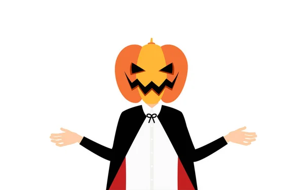 Costume Halloween Ragazzo Zucca Fantasma Posa Con Braccia Tese — Vettoriale Stock