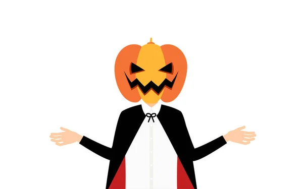 Traje Halloween Niño Pose Fantasma Calabaza Con Los Brazos Extendidos — Vector de stock