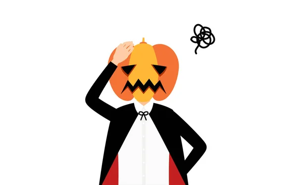 Traje Halloween Menino Uma Pose Fantasma Abóbora Com Mão Cabeça — Vetor de Stock