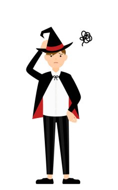 Cadılar Bayramı kostümü, Büyücü kostümü giymiş elleri başı belada bir çocuk.