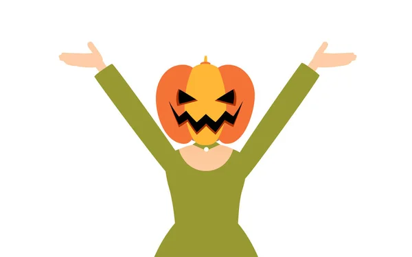 Halloween Kostium Dziewczyna Stroju Ducha Dyni Pozuje Obu Ramion Podniesione — Wektor stockowy