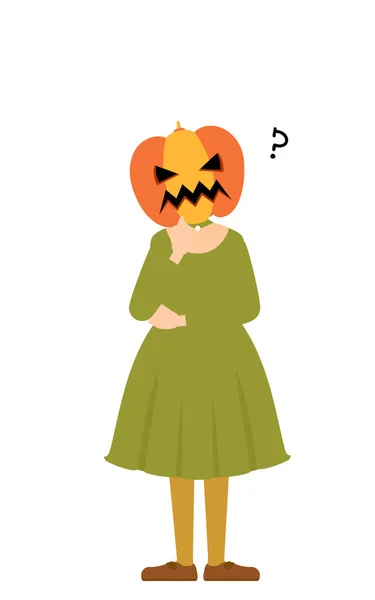 Kostium Halloweenowy Pozowanie Dziewczyny Kostiumie Ducha Dyni Składanie Ramion Martwienie — Wektor stockowy
