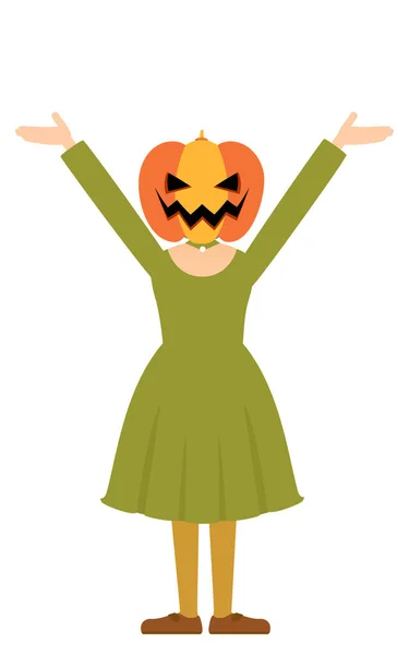 Halloween Kostium Dziewczyna Stroju Ducha Dyni Pozuje Obu Ramion Podniesione — Wektor stockowy