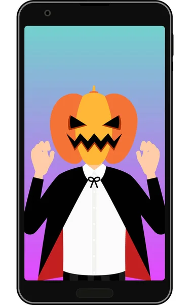 Junge Jack Laternen Kostüm Bei Einer Online Halloween Party Auf — Stockvektor