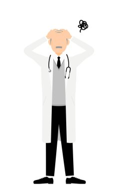 Beyaz önlüklü, başlıklı, baş belası kıdemli erkek doktor.