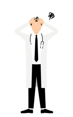 Beyaz önlüklü erkek doktor. Kafa tutuyor ve şaşırtıcı.