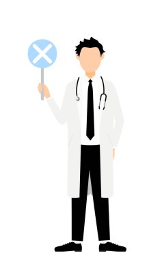 Beyaz önlüklü erkek doktor, elinde çapraz çizgili bir sopa var.