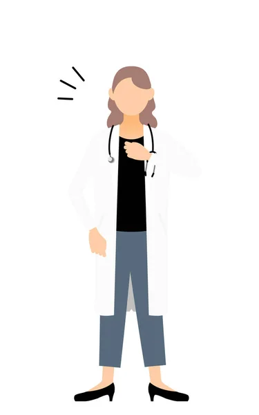 Femme Médecin Manteau Blanc Applaudissant Poitrine Pose Sécurité Confiance — Image vectorielle