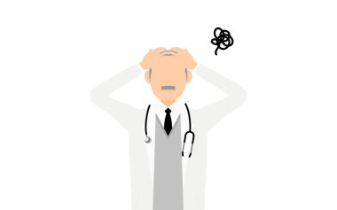 Beyaz önlüklü, başlıklı, baş belası kıdemli erkek doktor.