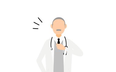 Beyaz önlüklü, başlıklı, baş belası kıdemli erkek doktor.