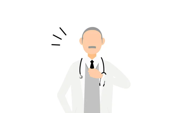 Beyaz Önlüklü Başlıklı Baş Belası Kıdemli Erkek Doktor — Stok Vektör