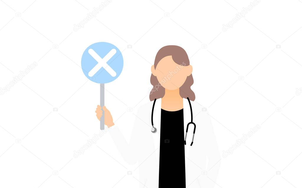 Female doctor in white coat holding a crossed out stick - matching pose