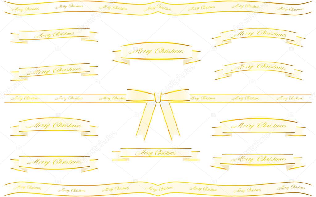 Wrapping ribbon with Merry Christmas text, white with gold lines