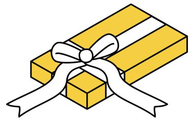 Long rectangular gift box with extended ribbon, elegant Christmas present, isometric line drawing, Vector Illustration
