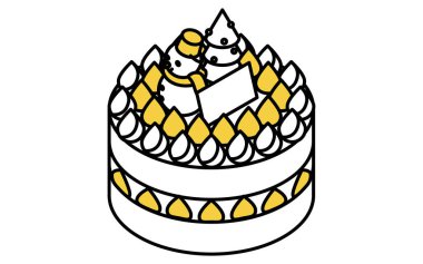 Christmas Cake Isometric Line Drawing Icon Illustration of a Festive Holiday Dessert with Strawberries, Vector Illustration