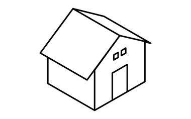 Emlak Satın Alma, Basit Çizim Bir Evin Isometric Illustration, siyah beyaz, Vektör Illustration