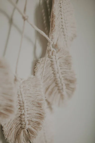 Wandpaneel Boho Stijl Gemaakt Van Katoenen Draden Natuurlijke Witte Kleur — Stockfoto